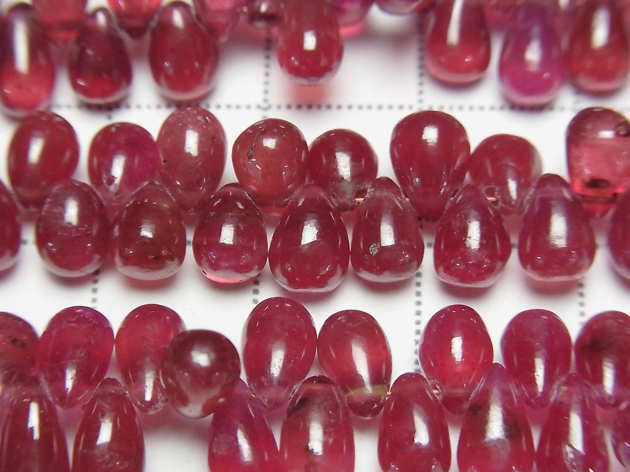 High Quality Ruby AAA- Drop (Smooth) half or 1strand beads (aprx.7inch/18cm)