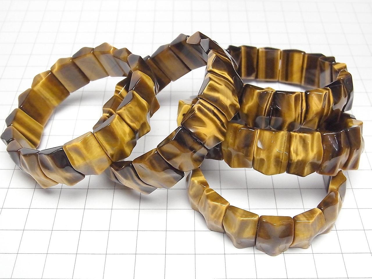 Yellow Tiger's Eye AAA- 2-Hole Rectangle Wave Cut 16x12mm 1strand beads (Bangle Bracelet)