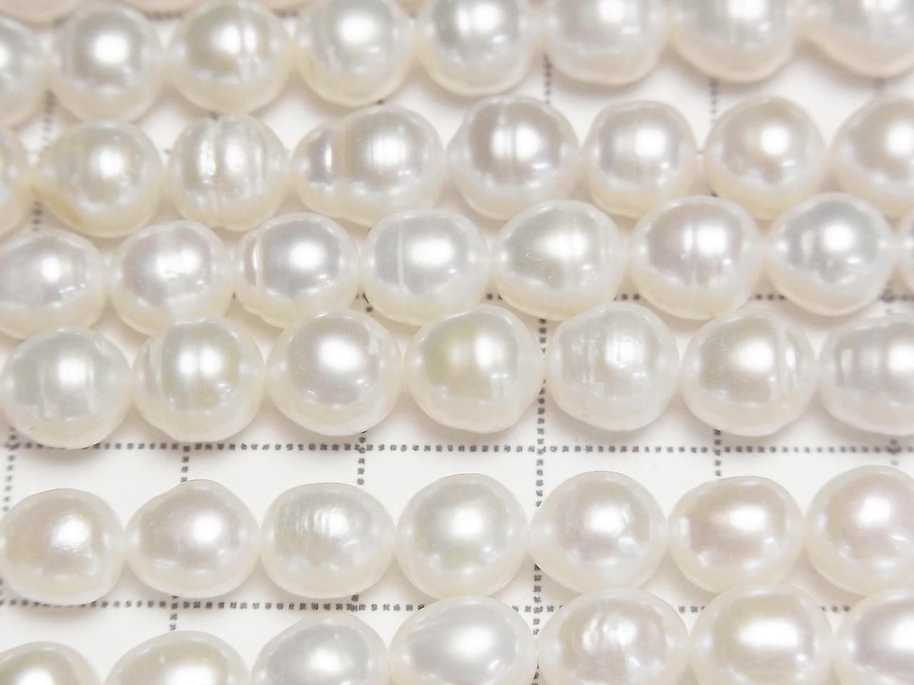 Fresh Water Pearls AA Rice-Baroque 8x7x7mm White 1strand beads (approx. 15inch/37cm)