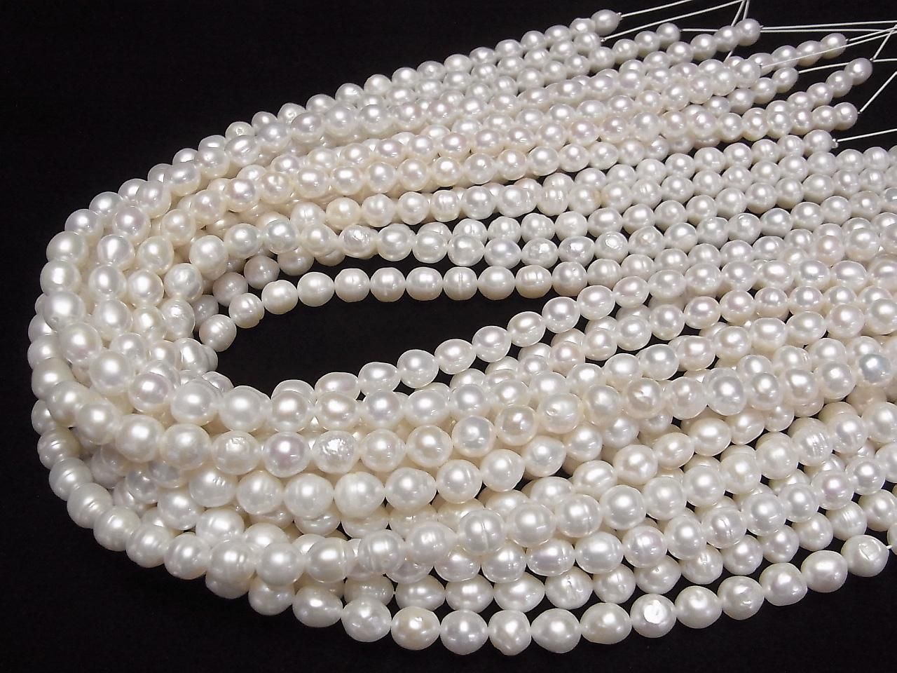 Fresh Water Pearls AA Rice-Baroque 8x7x7mm White 1strand beads (approx. 15inch/37cm)