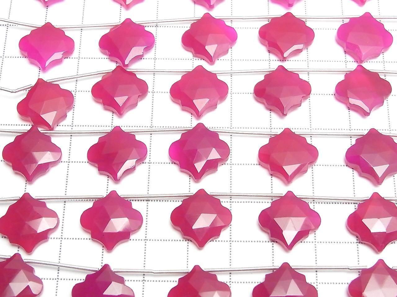 Fuchsia Pink Chalcedony Moroccan Shaped Cut 15x15mm 1strand beads (5pcs)