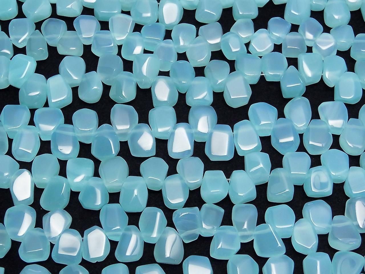 Sea Blue Chalcedony AAA- Faceted Nugget Top Side Drilled Hole half or 1strand beads (aprx.7inch/18cm)