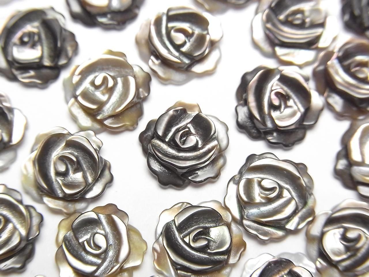 High Quality Black Shell (Black-lip Oyster) AAA Rose 10mm [Drilled Hole] 3pcs