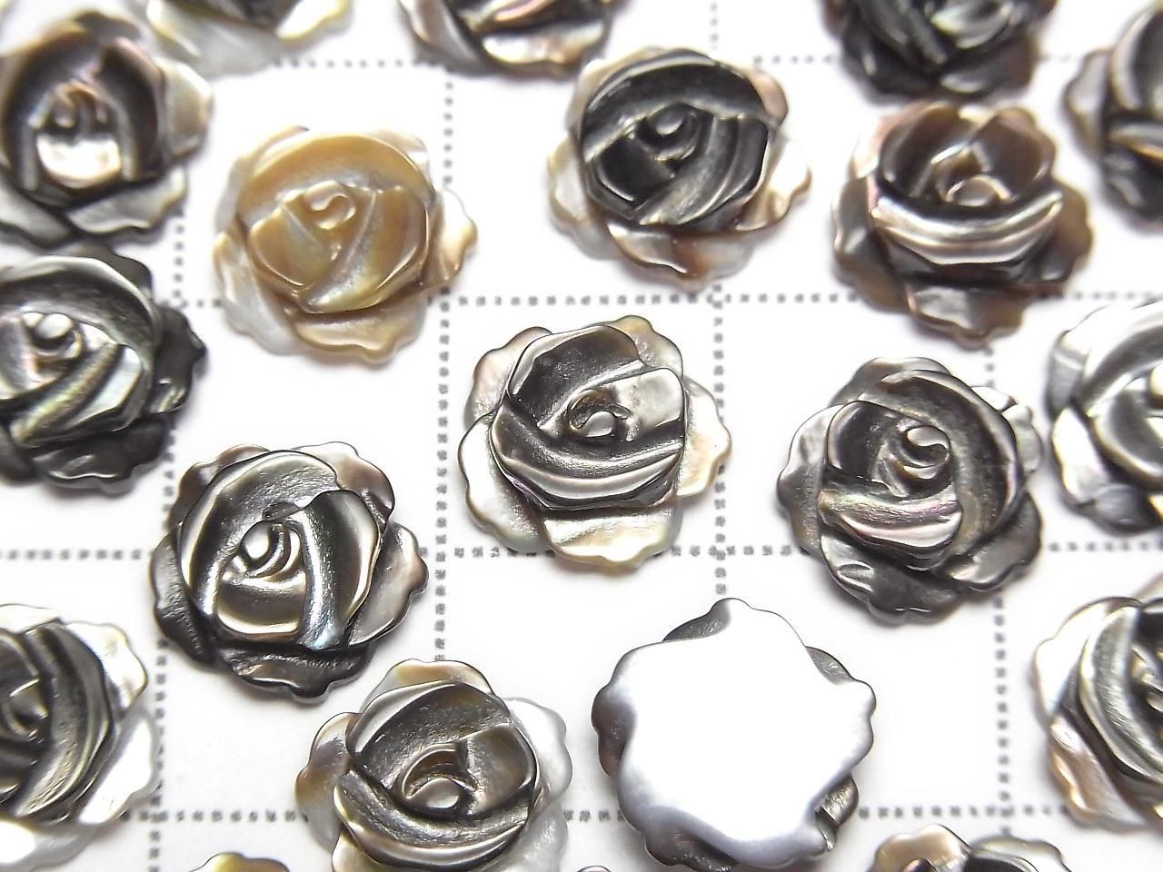 High Quality Black Shell (Black-lip Oyster) AAA Rose 10mm [Drilled Hole] 3pcs