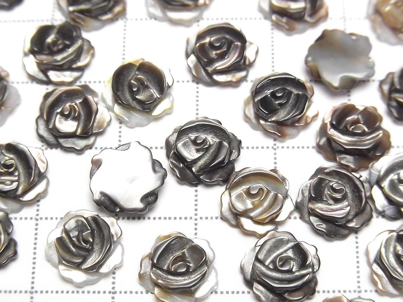 High Quality Black Shell (Black-lip Oyster) AAA Rose 10mm [Drilled Hole] 3pcs