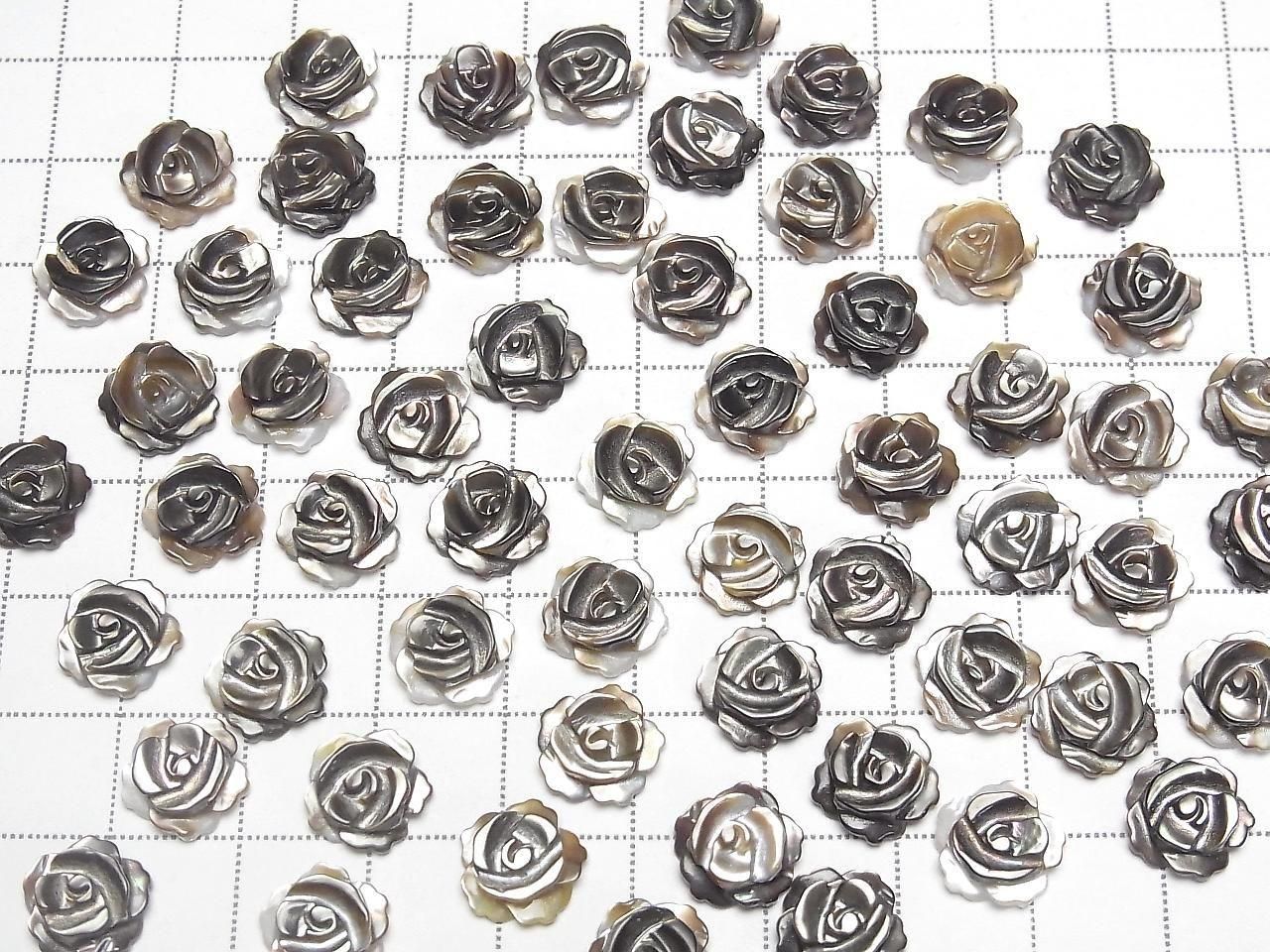 High Quality Black Shell (Black-lip Oyster) AAA Rose 10mm [Drilled Hole] 3pcs