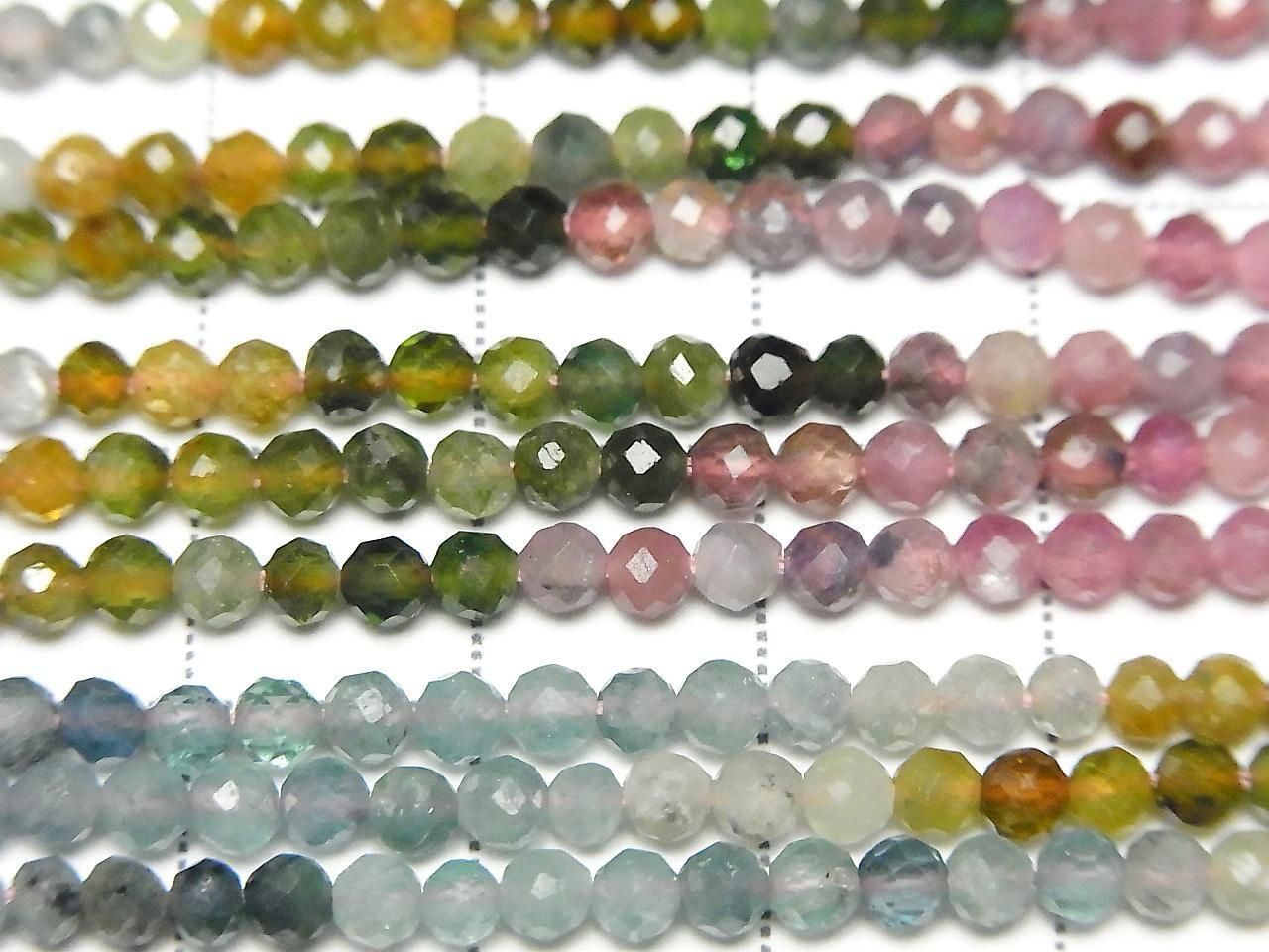 Multicolor Tourmaline AA++ Faceted Round 3mm 1strand beads (aprx.15inch/36cm)High Quality!