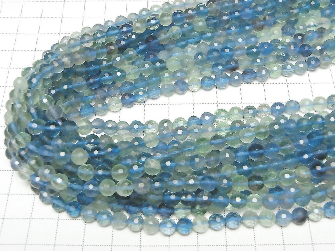 Blue-Green Fluorite AAA- 128 Faceted Round 6mm 1strand beads (approx. 14 inches/35 cm) High Quality!