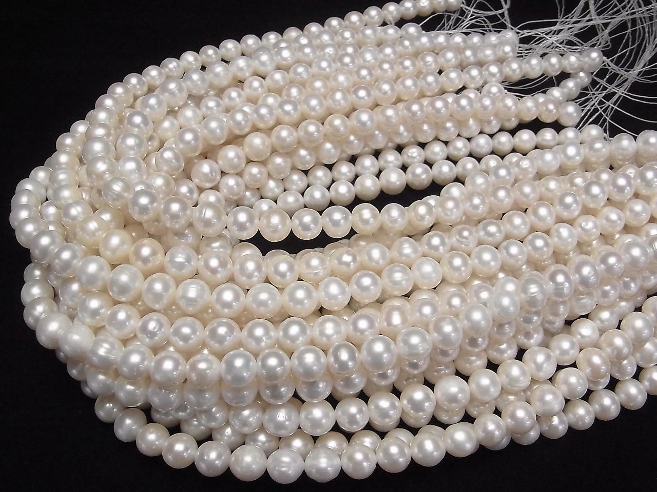 Fresh Water Pearls AA++ Semi Round-Potato 8-10mm White 1strand beads (approx. 15 inches/37 cm)