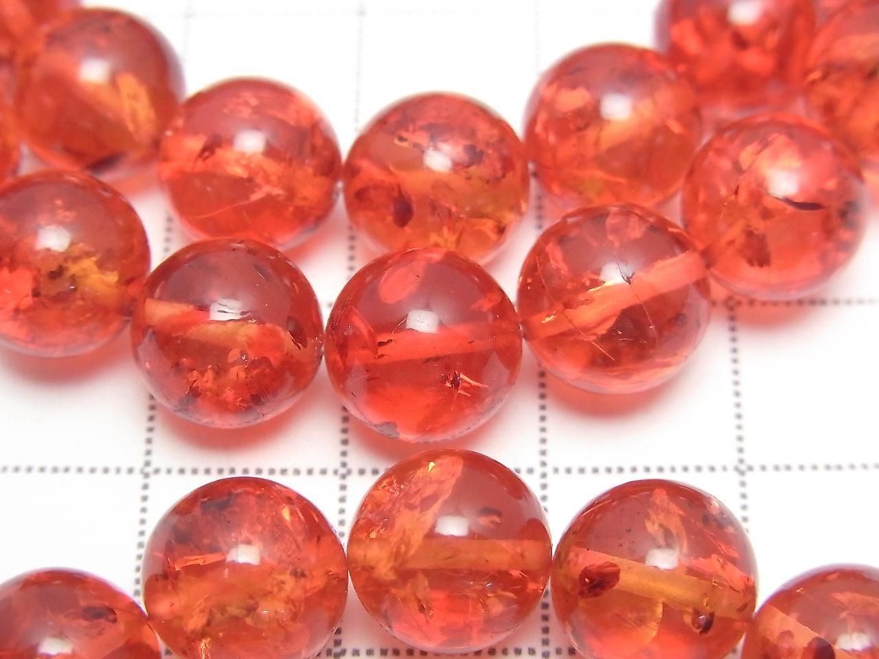 Amber cracked Red-Orange Round 10mm 1strand beads (bracelet)
