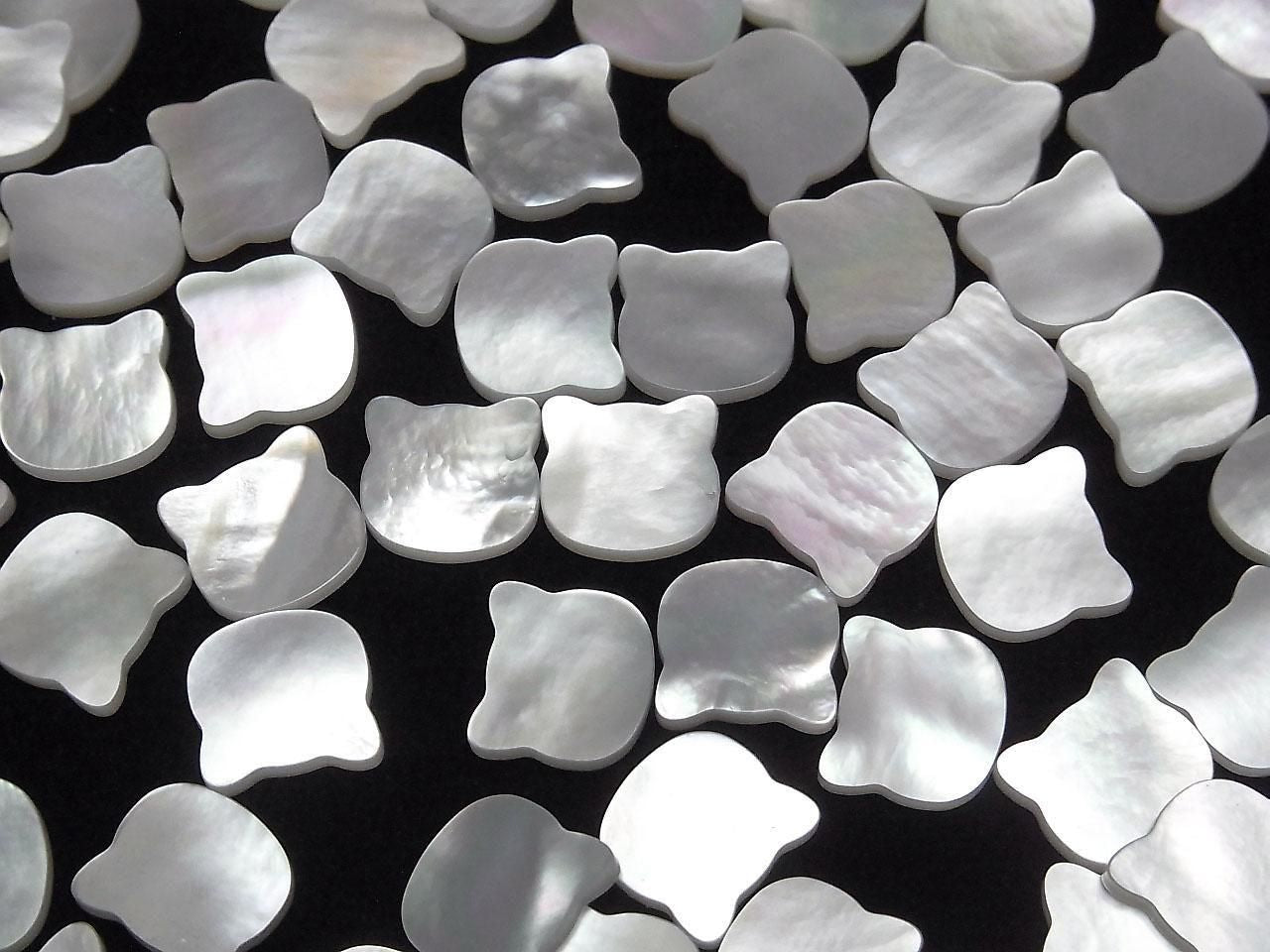 High Quality white shell (silver-lip oyster) AAA Loose Stone Cat Motif 10x10mm 4pcs