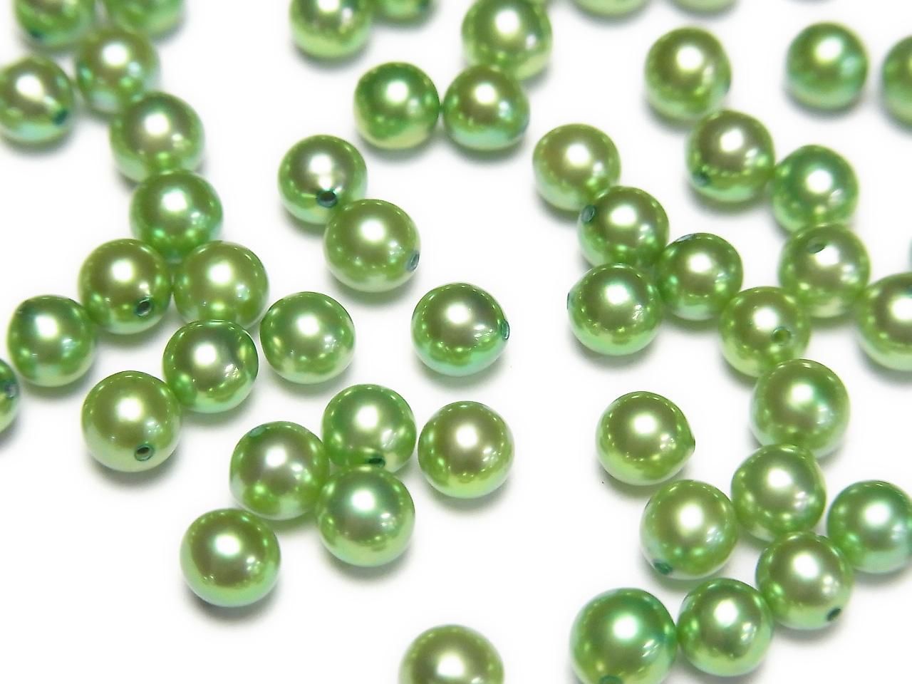 Akoya Pearls AAA- Round 4mm Metallic Green [Half Drilled Hole] 3pcs