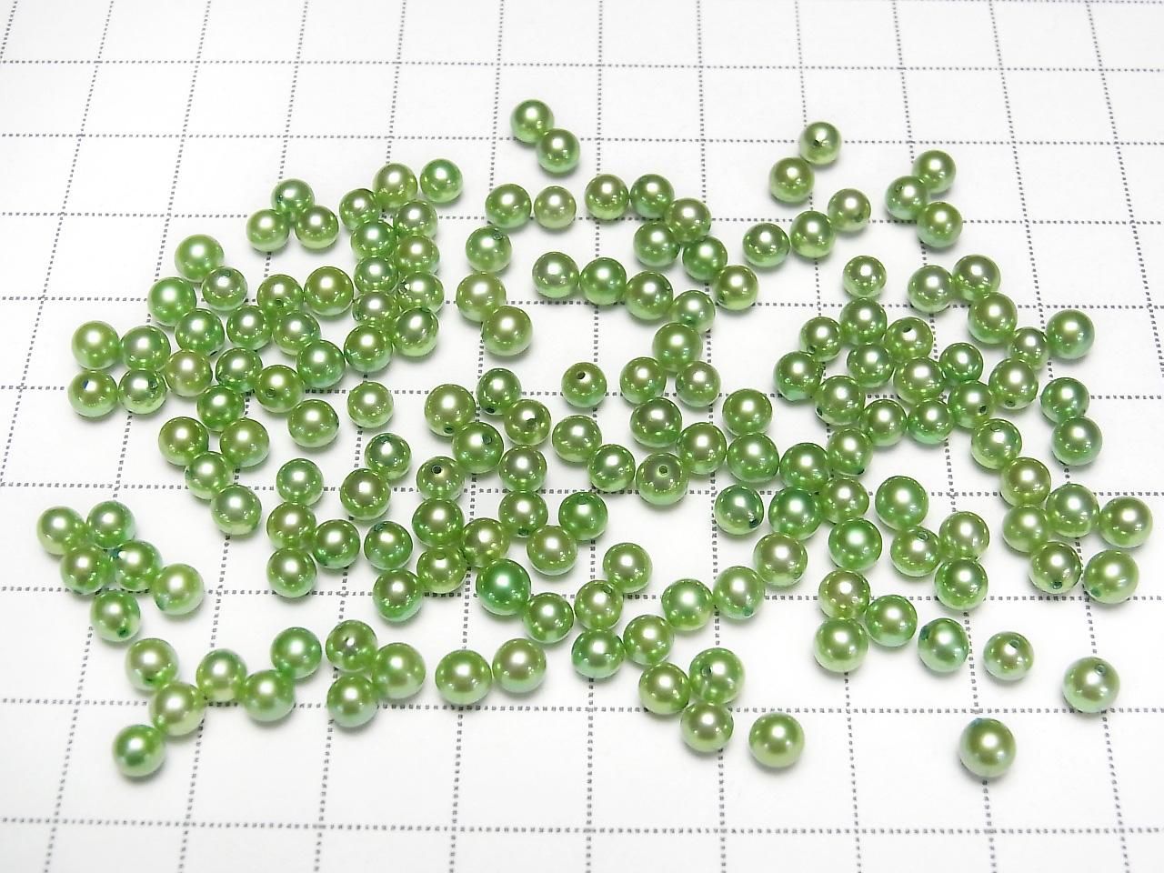 Akoya Pearls AAA- Round 4mm Metallic Green [Half Drilled Hole] 3pcs