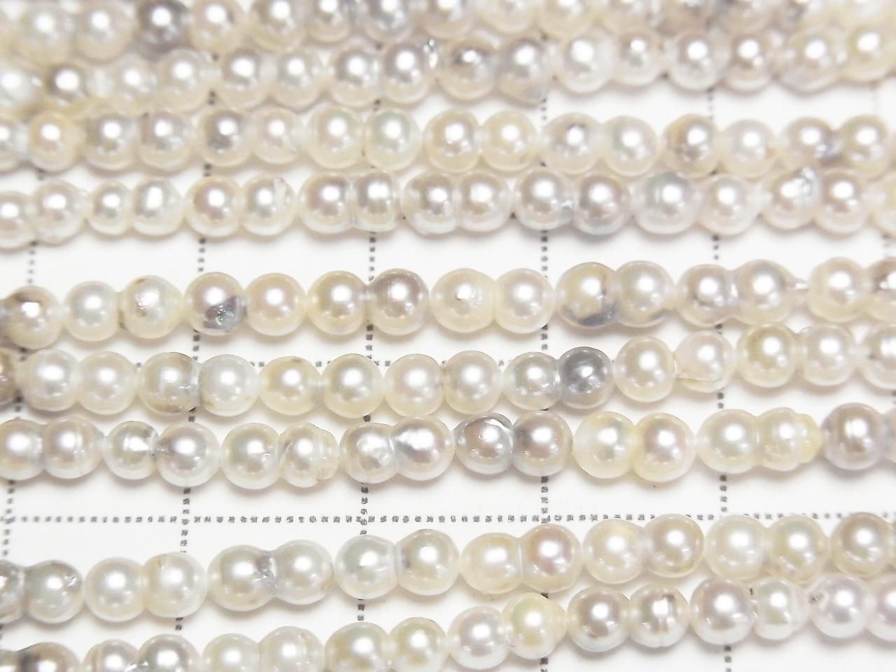 Akoya Pearls AA++ Grade Natural Twin Pearls 7x4mm White x Silver (Untreated) 1strand beads (approx. 15 inch/38 cm)