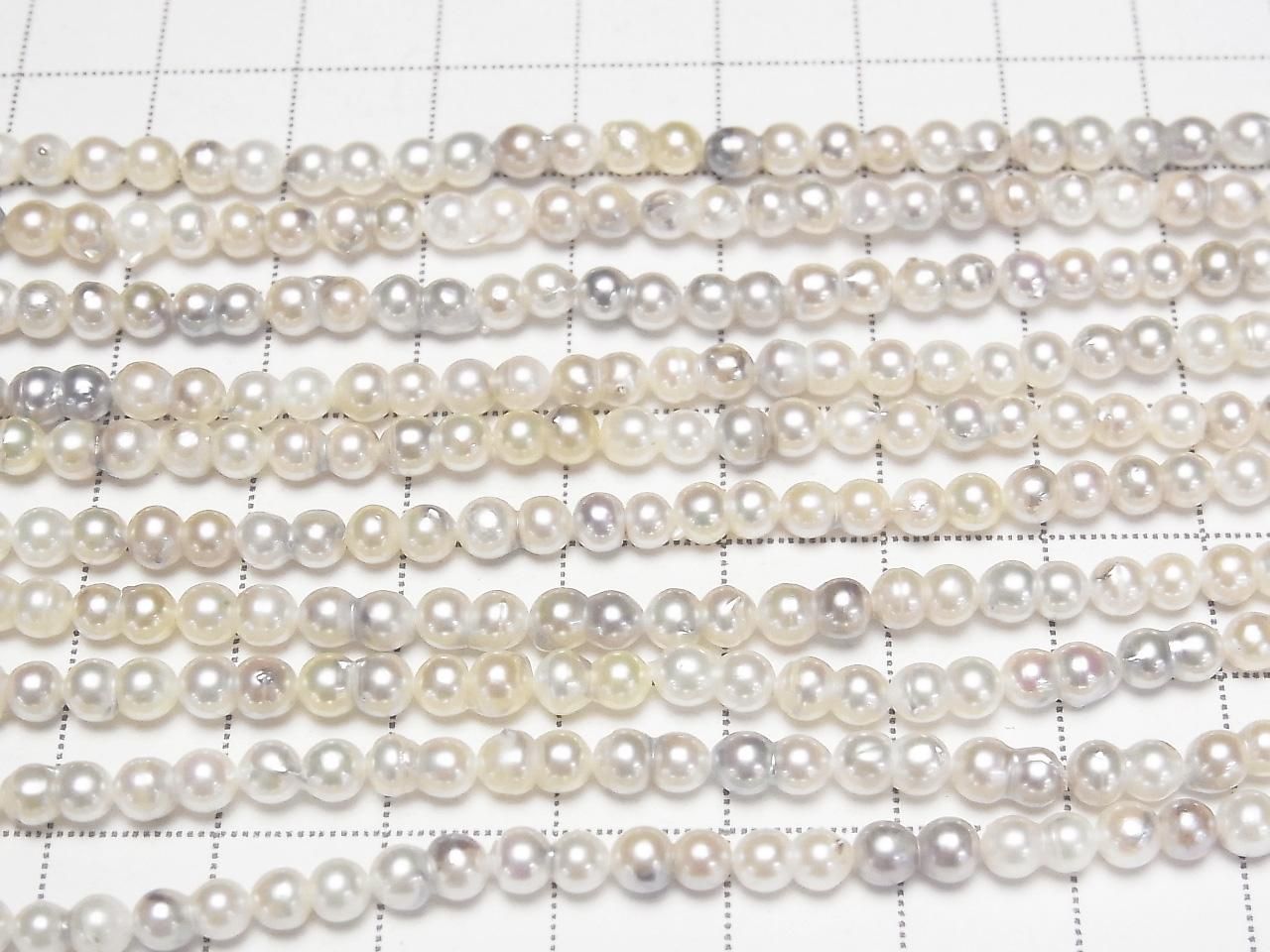 Akoya Pearls AA++ Grade Natural Twin Pearls 7x4mm White x Silver (Untreated) 1strand beads (approx. 15 inch/38 cm)