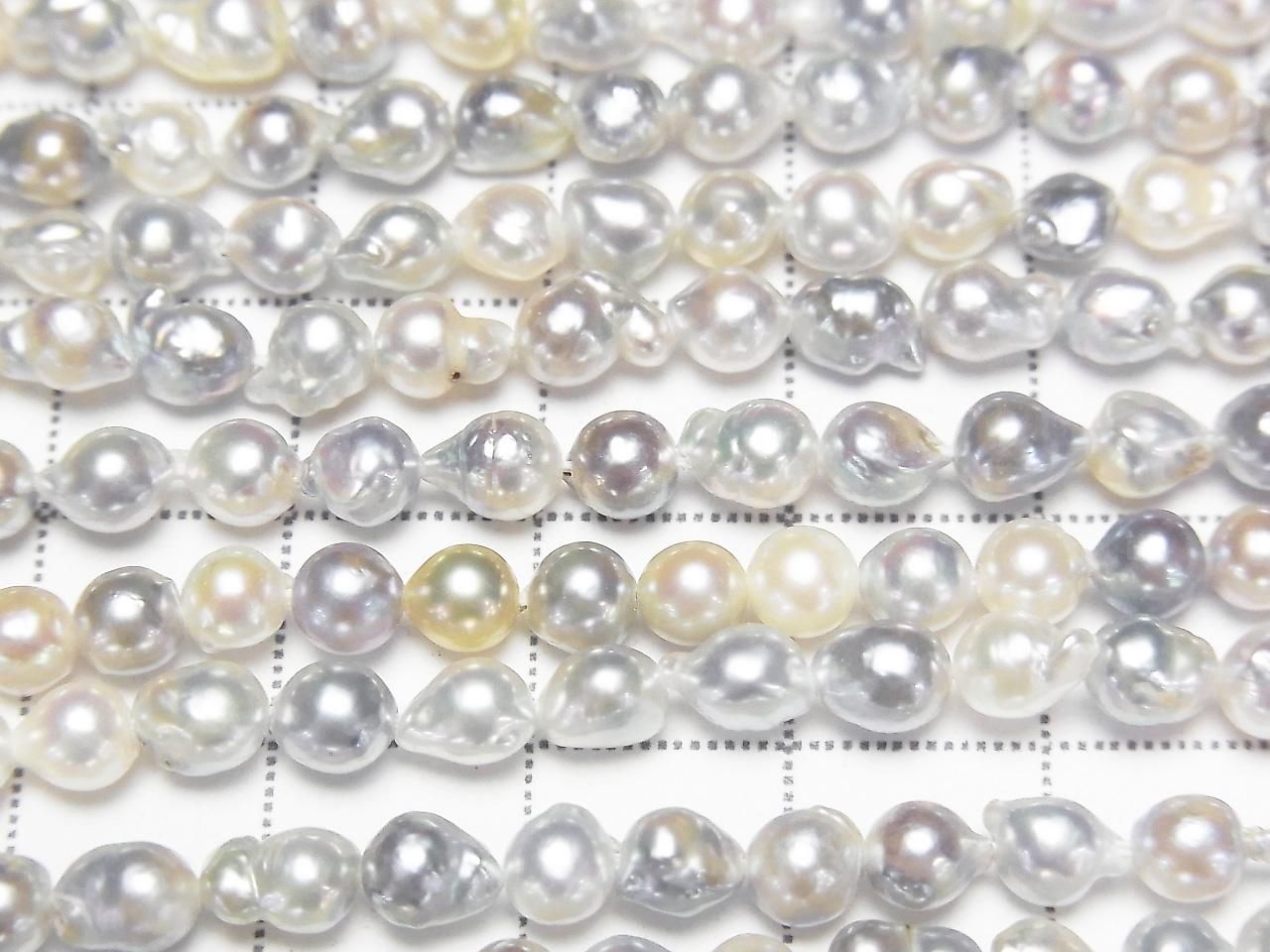 Akoya Pearls AA++ Grade Natural Drop 5x4mm White x Silver (Untreated) 1strand beads Beads (approx. 15 inch/38 cm)