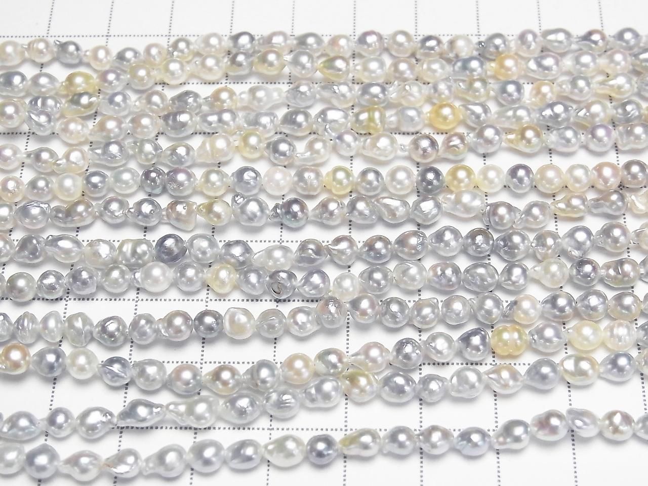 Akoya Pearls AA++ Grade Natural Drop 5x4mm White x Silver (Untreated) 1strand beads Beads (approx. 15 inch/38 cm)
