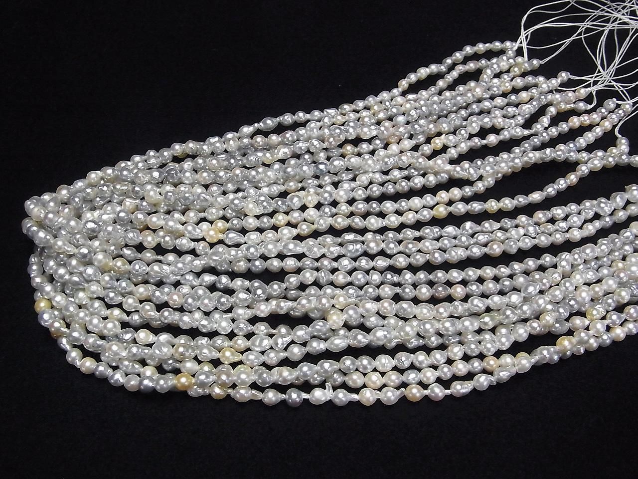 Akoya Pearls AA++ Grade Natural Drop 5x4mm White x Silver (Untreated) 1strand beads Beads (approx. 15 inch/38 cm)