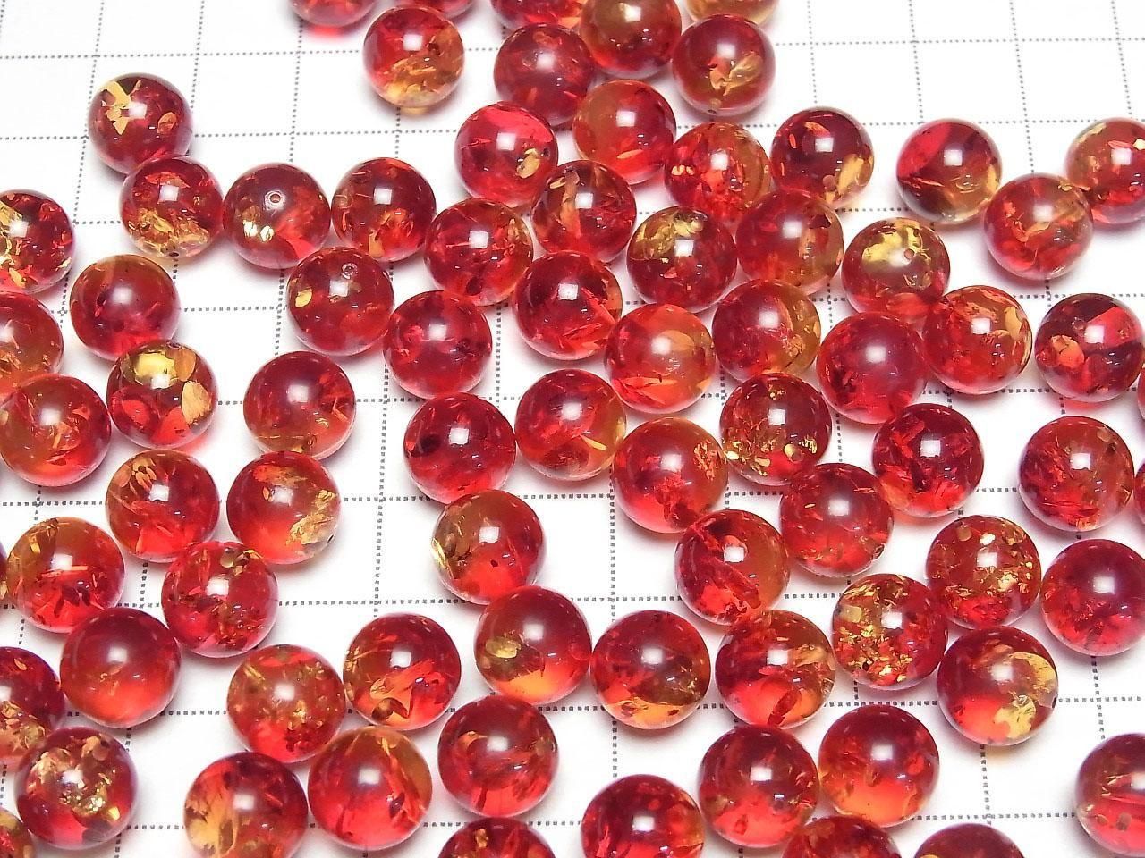 Amber cracked Red x Yellow half-drilled Round 9mm hole 2 pcs