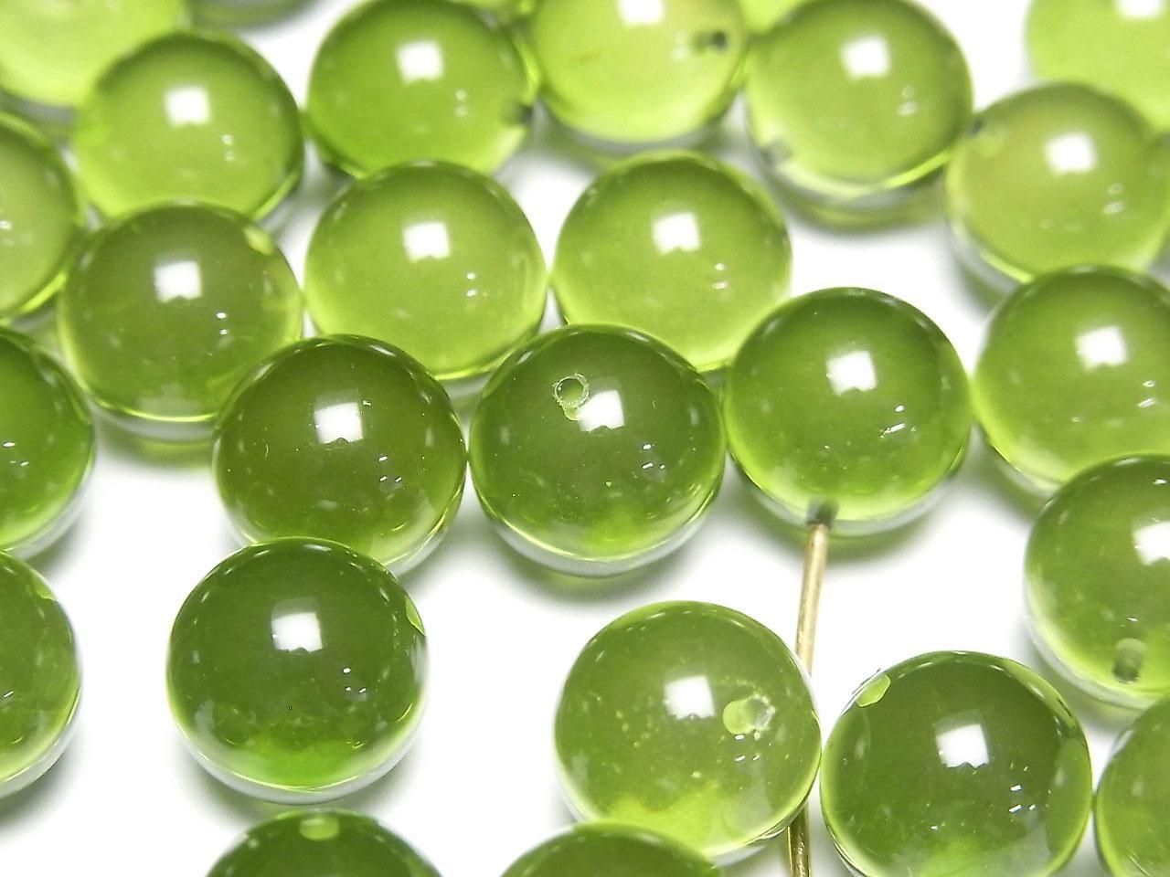 Amber Green half-drilled Round hole slightly less than 10mm 2 pcs