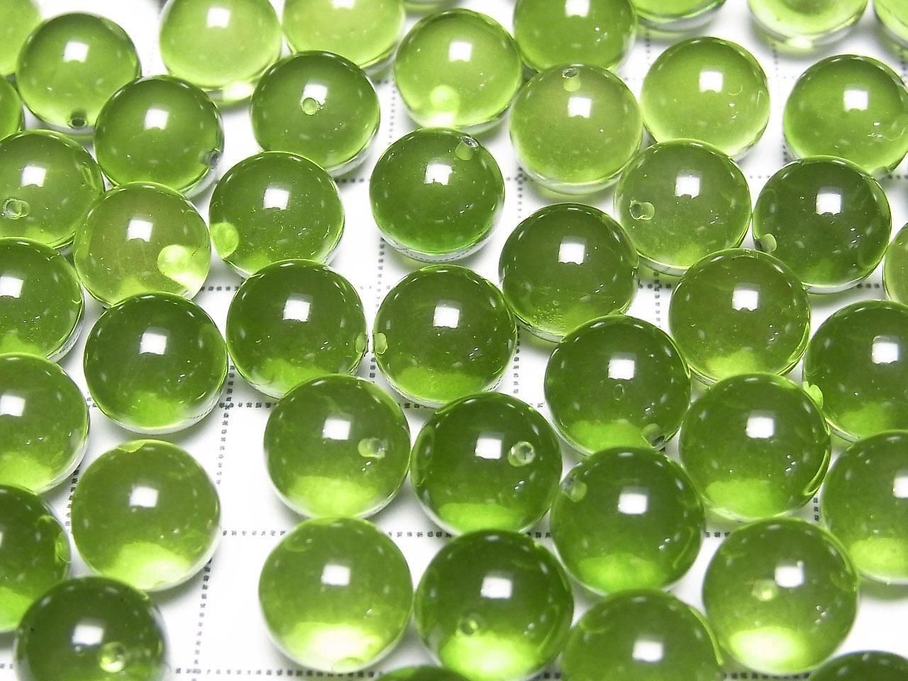 Amber Green half-drilled Round hole slightly less than 10mm 2 pcs
