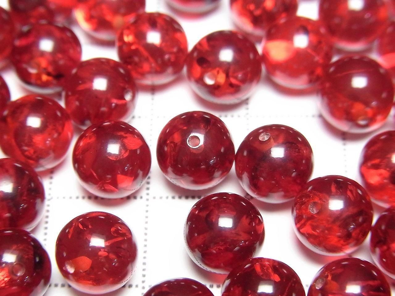 Amber cracked Red half-drilled Round 8mm hole 2 pcs
