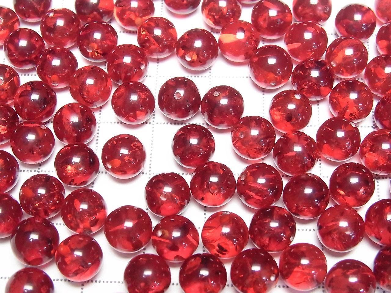 Amber cracked Red half-drilled Round 8mm hole 2 pcs