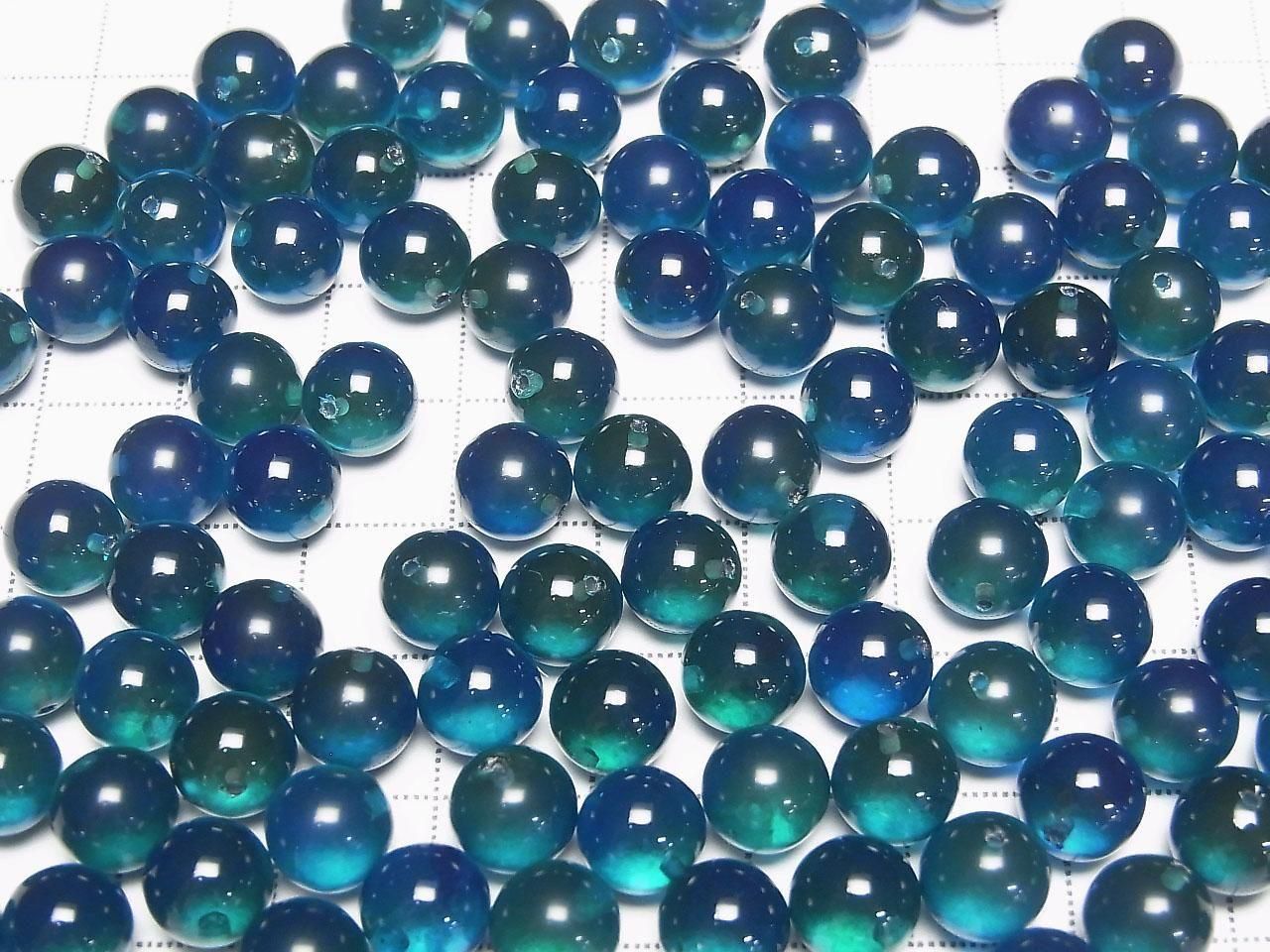 Amber Peacock Blue Half Drilled Hole Round 8mm 2pcs
