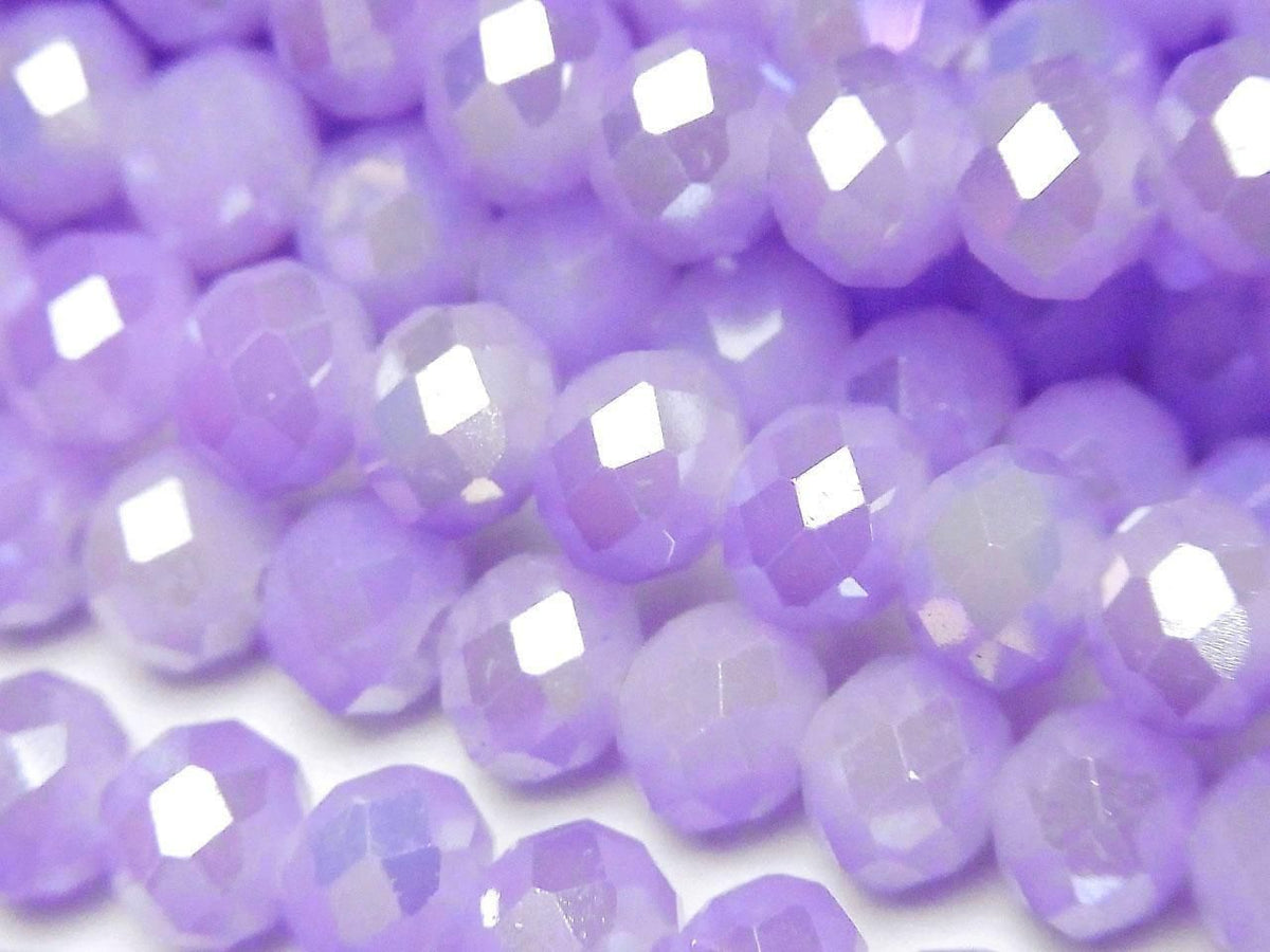 Glass Beads Faceted Button Rondelle 7.5x7.5x6mm Milky Purple Silver-AB 1strand beads (approx. 14inch/35cm)