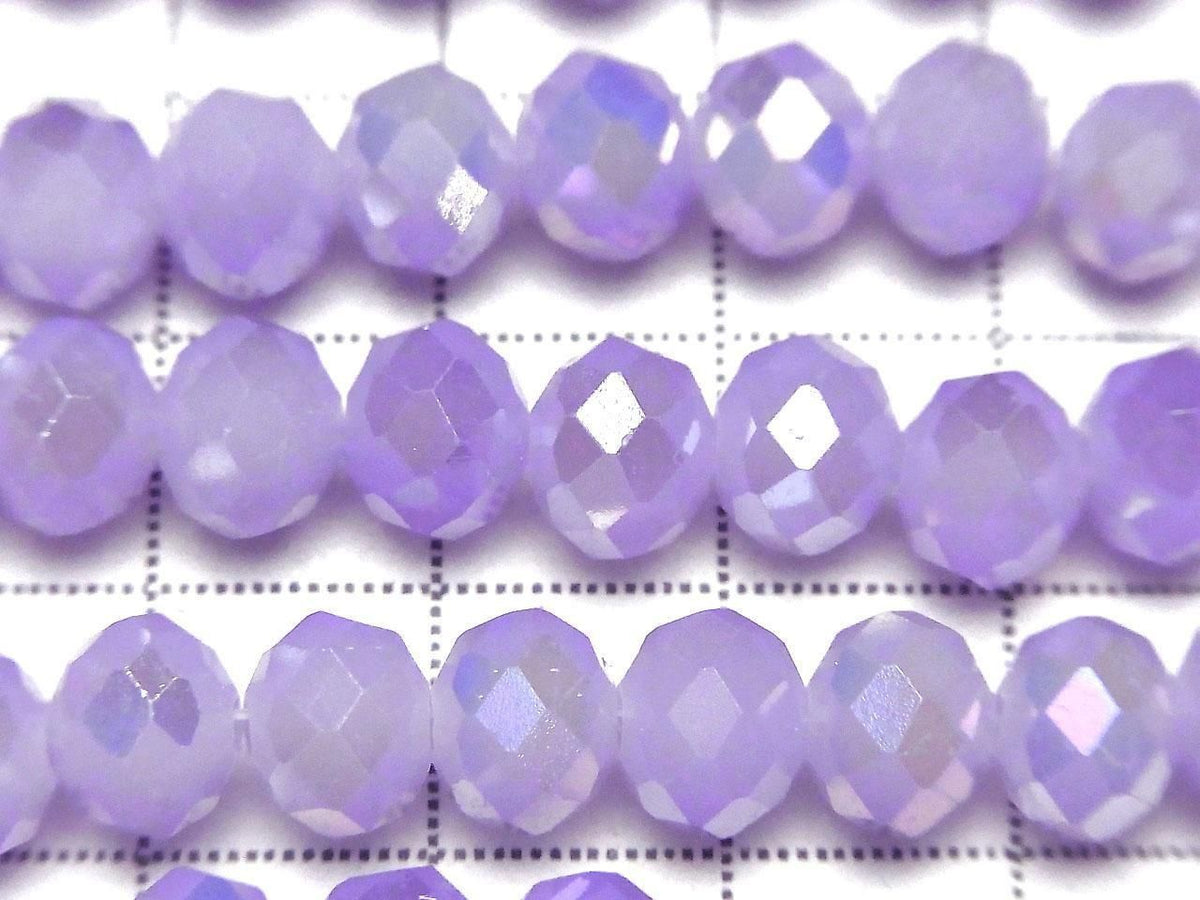 Glass Beads Faceted Button Rondelle 7.5x7.5x6mm Milky Purple Silver-AB 1strand beads (approx. 14inch/35cm)