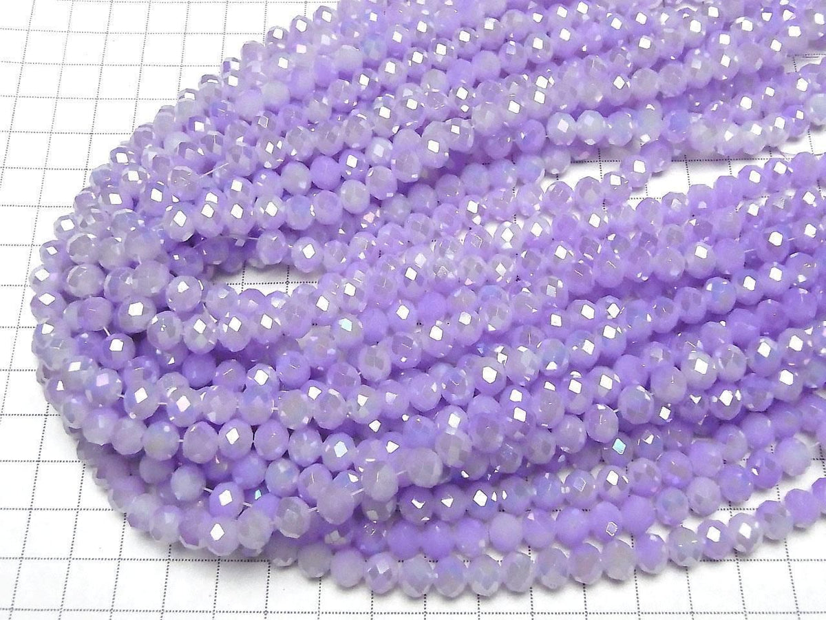 Glass Beads Faceted Button Rondelle 7.5x7.5x6mm Milky Purple Silver-AB 1strand beads (approx. 14inch/35cm)