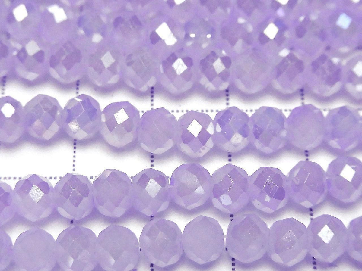 Glass Beads Faceted Button Rondelle 6x6x4.5mm Milky Purple Silver-AB 1strand beads (approx. 15inch/36cm)