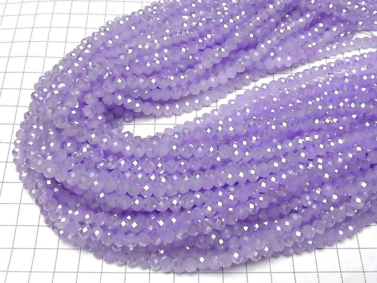 Glass Beads Faceted Button Rondelle 6x6x4.5mm Milky Purple Silver-AB 1strand beads (approx. 15inch/36cm)