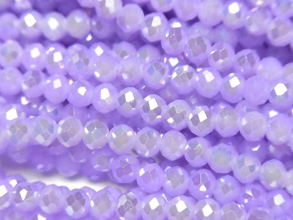 Glass Beads Faceted Button Rondelle 4x4x3mm Milky Purple Silver-AB 1strand beads (approx. 14inch/35cm)