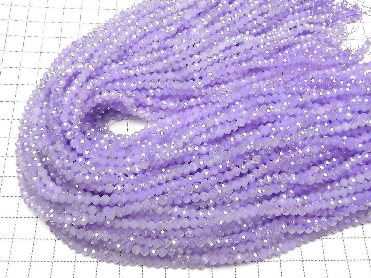 Glass Beads Faceted Button Rondelle 4x4x3mm Milky Purple Silver-AB 1strand beads (approx. 14inch/35cm)