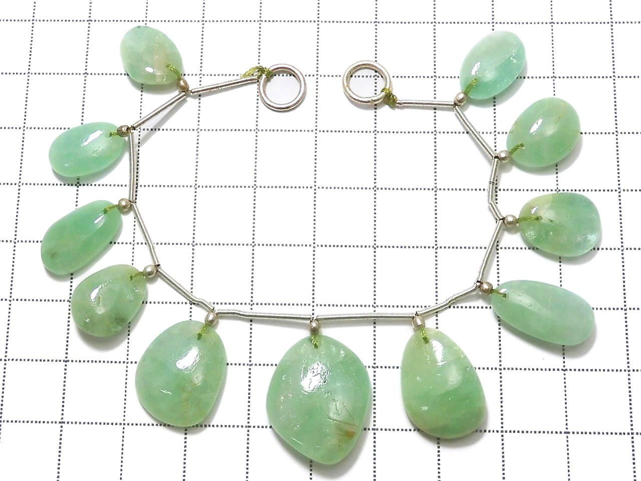 Apple Green Chalcedony Nugget 1strand beads (11pcs) NO.5 [One of a kind]