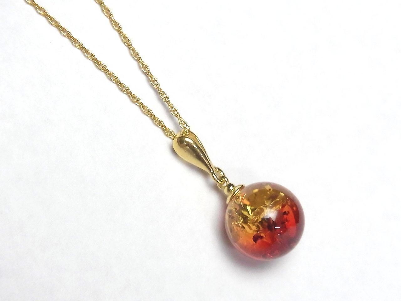 Amber Red x Yellow Round 13mm Pendant 18KGP 1pc