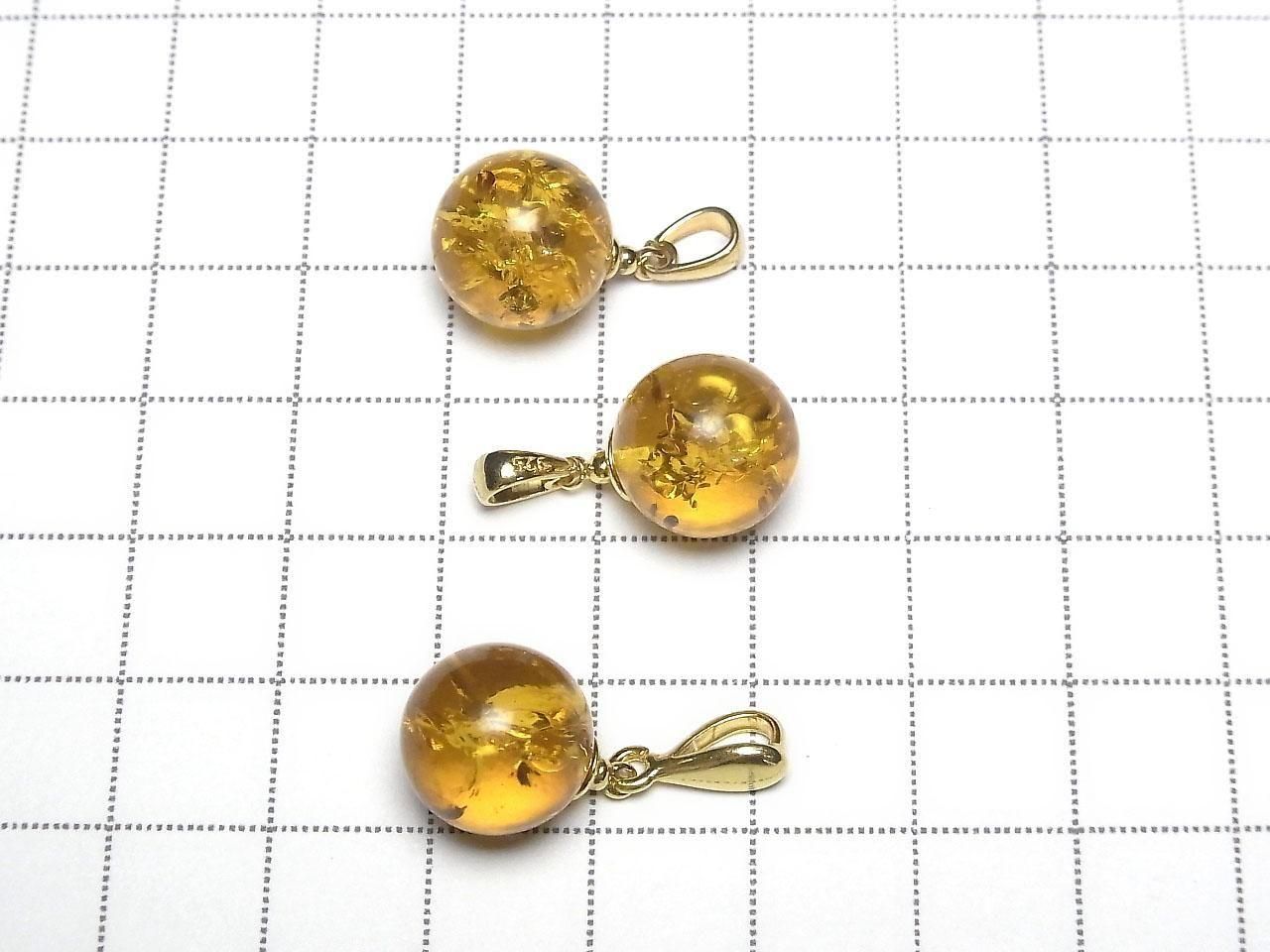 Amber (Yellow) Round 11mm Pendant 18KGP 1pc