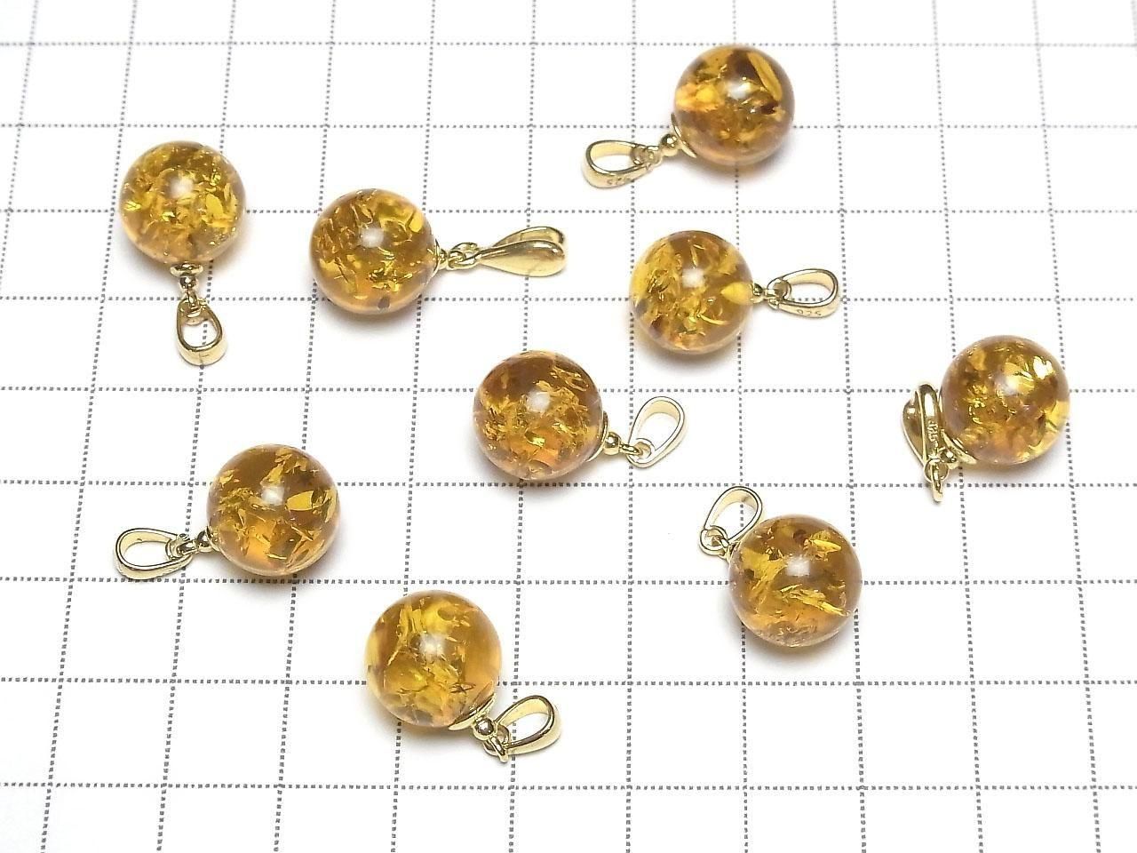 Amber (Yellow) Round 11mm Pendant 18KGP 1pc