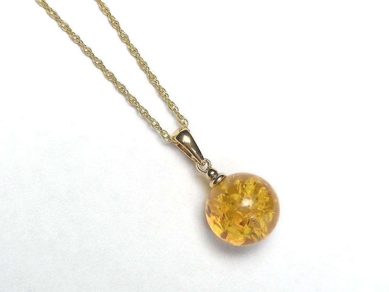 Amber (Yellow) Round 11mm Pendant 18KGP 1pc