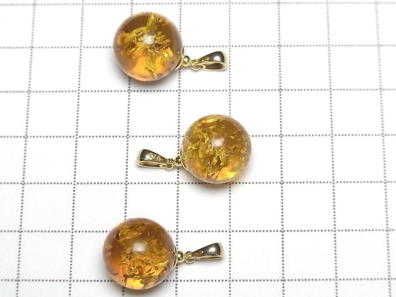 Amber (Yellow) Round 13mm Pendant 18KGP 1pc
