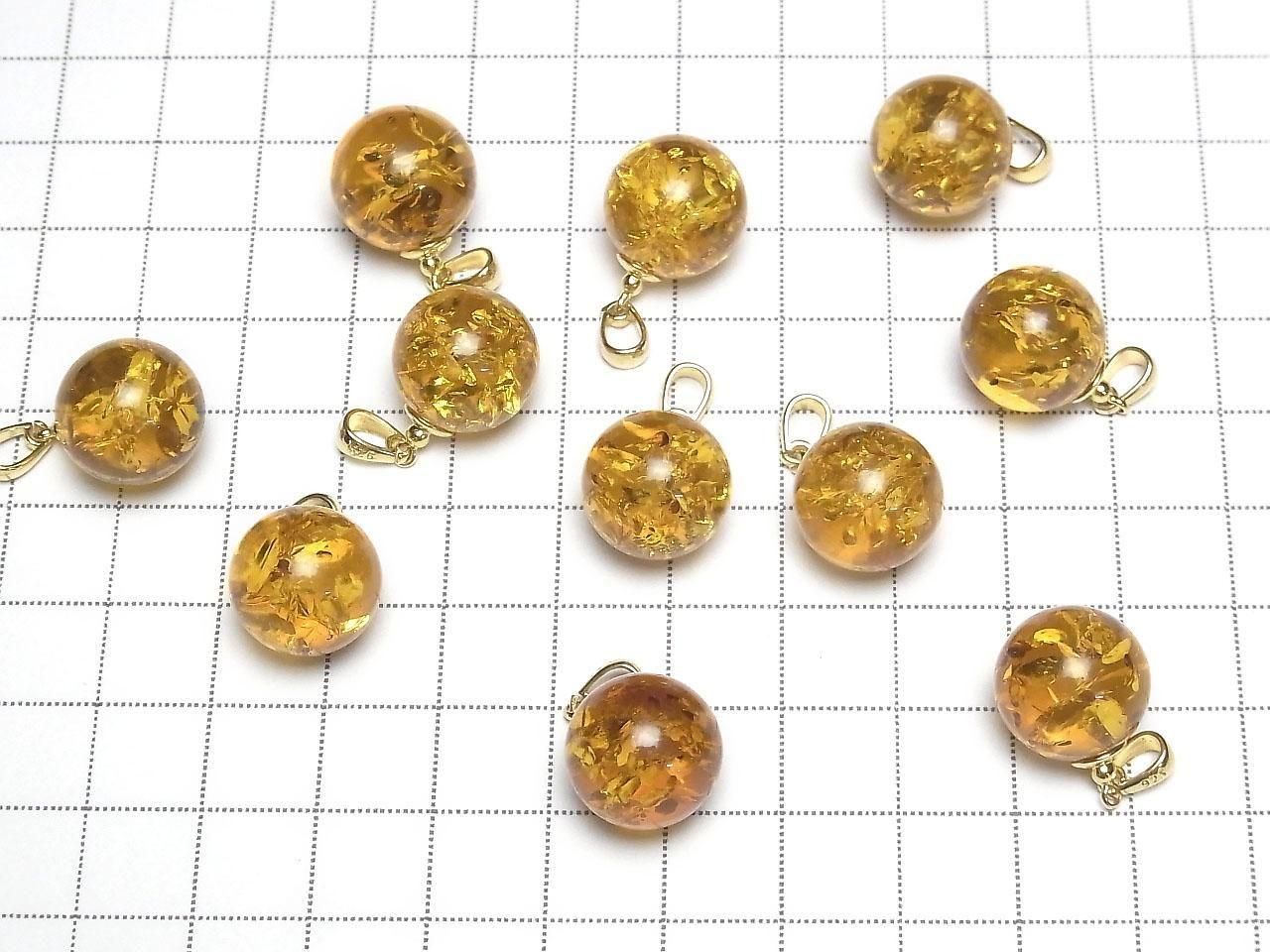 Amber (Yellow) Round 13mm Pendant 18KGP 1pc