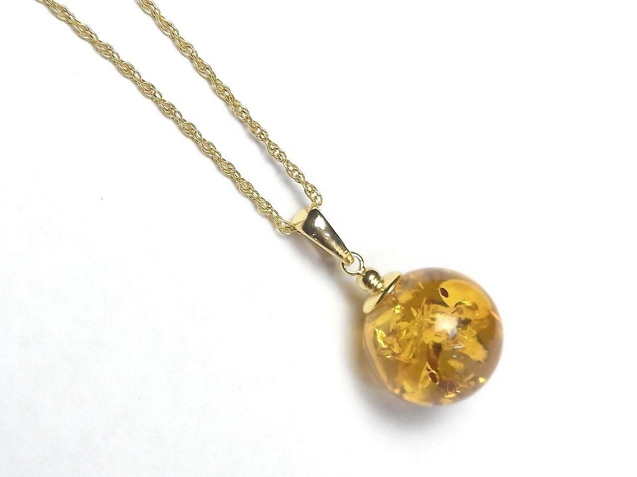 Amber (Yellow) Round 13mm Pendant 18KGP 1pc