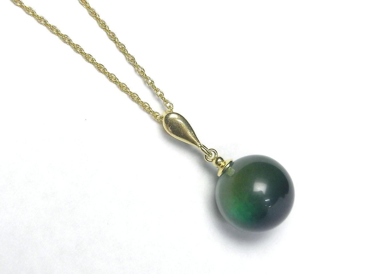 Amber Blue-Green Round 14mm pendant 18KGP 1pc