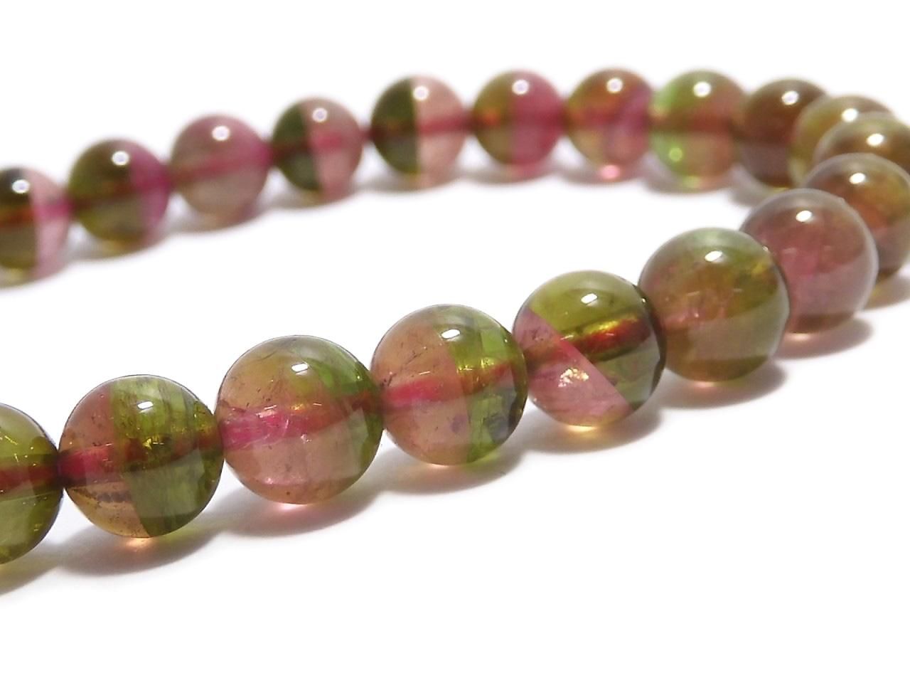 Bi-color Tourmaline Round 6mm 1strand beads (Bracelet) NO.1 [One of a kind]