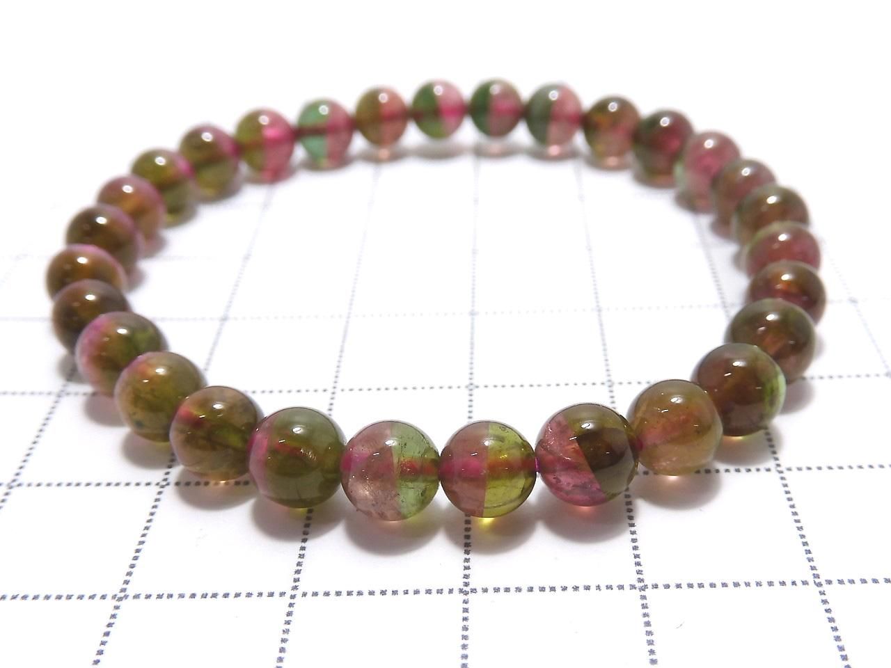 Bi-color Tourmaline Round 6mm 1strand beads (Bracelet) NO.1 [One of a kind]
