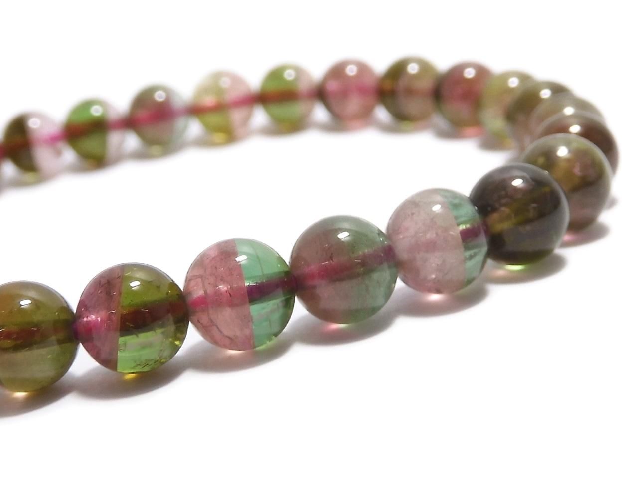 Bi-color Tourmaline Round 6mm 1strand beads (Bracelet) NO.2 [One of a kind]
