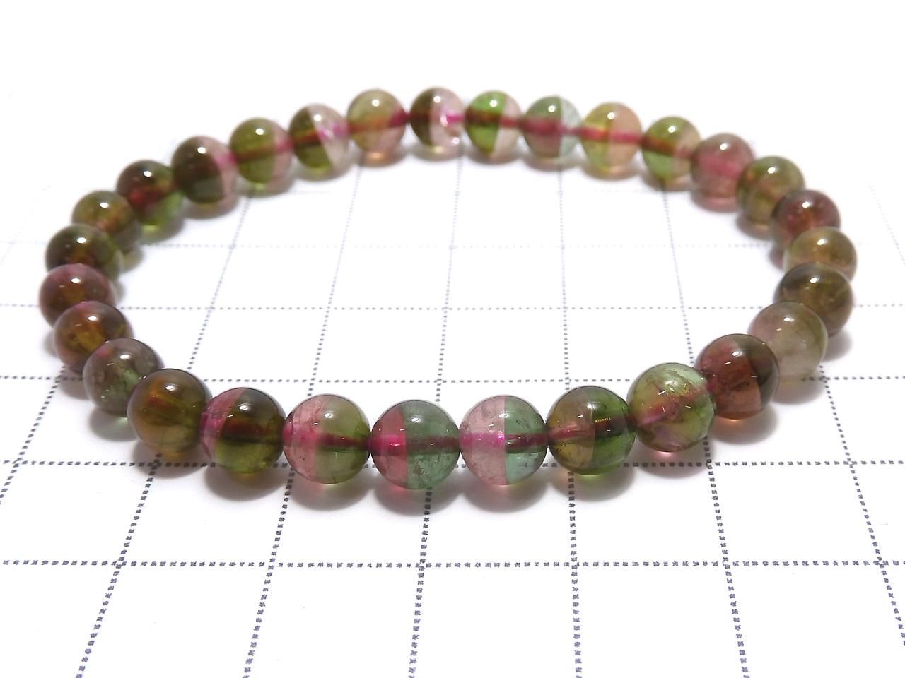 Bi-color Tourmaline Round 6mm 1strand beads (Bracelet) NO.2 [One of a kind]