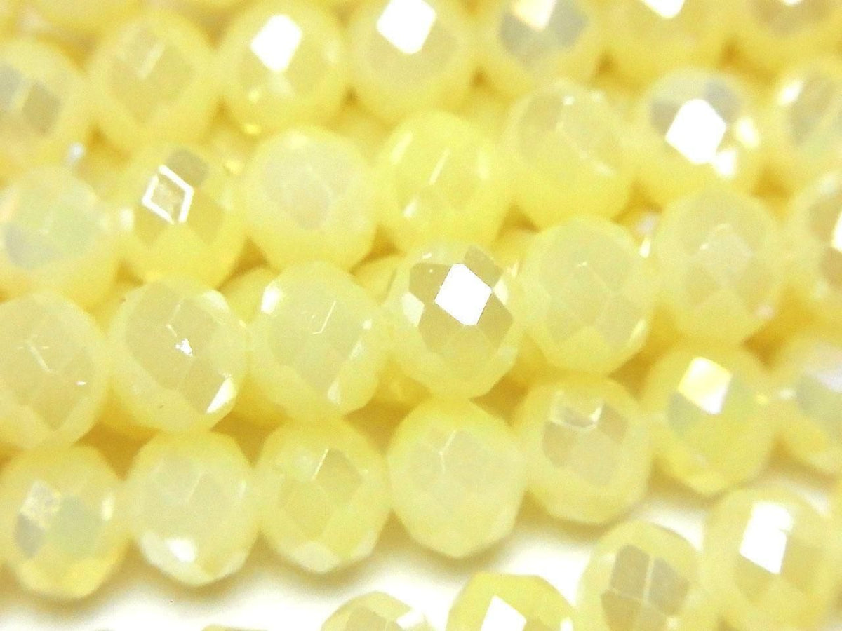 Glass Beads Faceted Button Rondelle 7.5x7.5x6mm Milky Yellow Silver-AB 1strand beads (approx. 14inch/35cm)