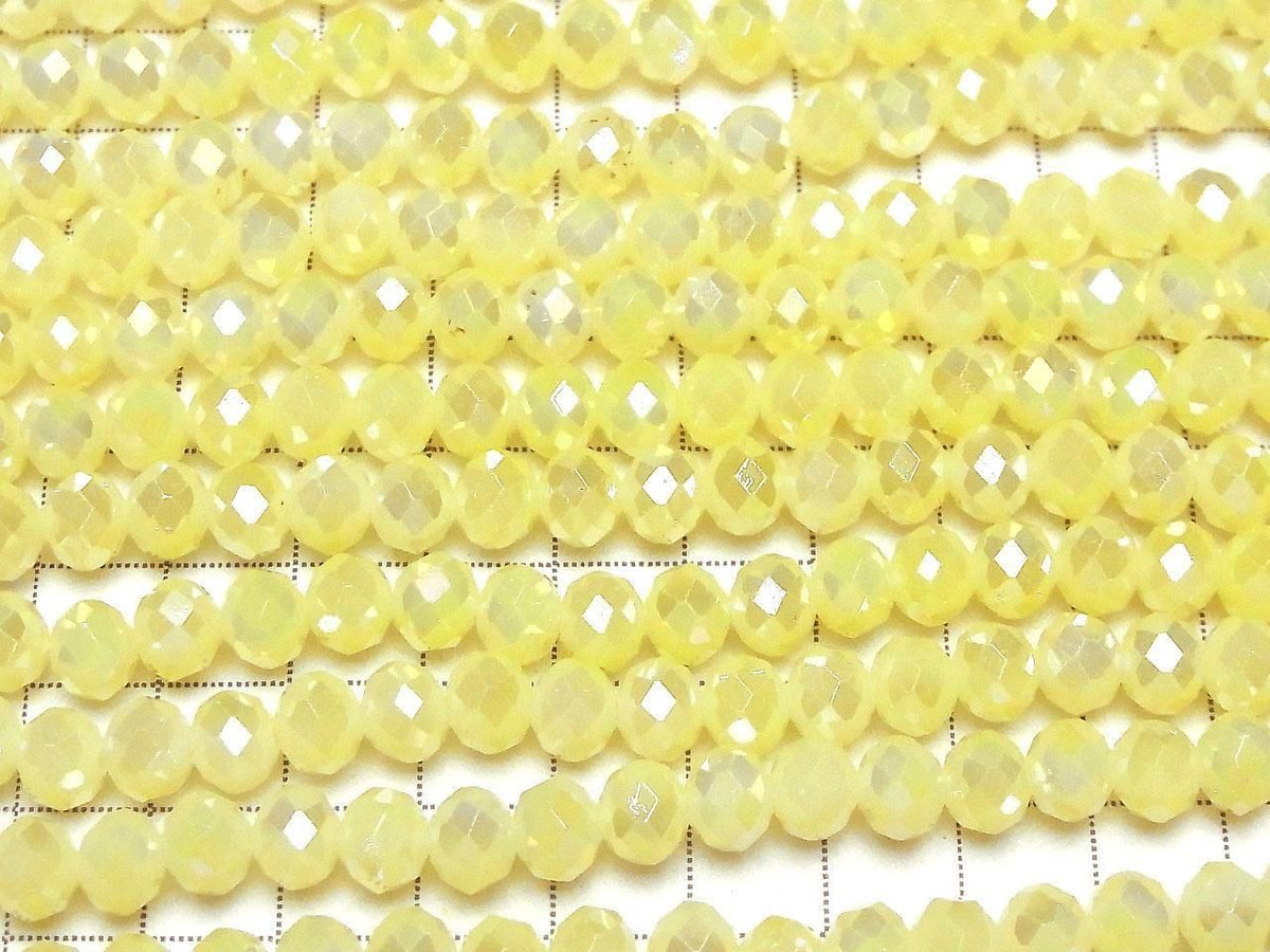 Glass Beads Faceted Button Rondelle 7.5x7.5x6mm Milky Yellow Silver-AB 1strand beads (approx. 14inch/35cm)